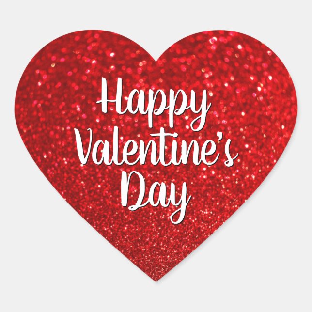 Red Glitter Bokeh Happy Valentine's Day Heart Sticker (Front)