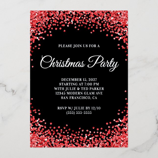 Red Glitter Border Black Christmas Party (Front)