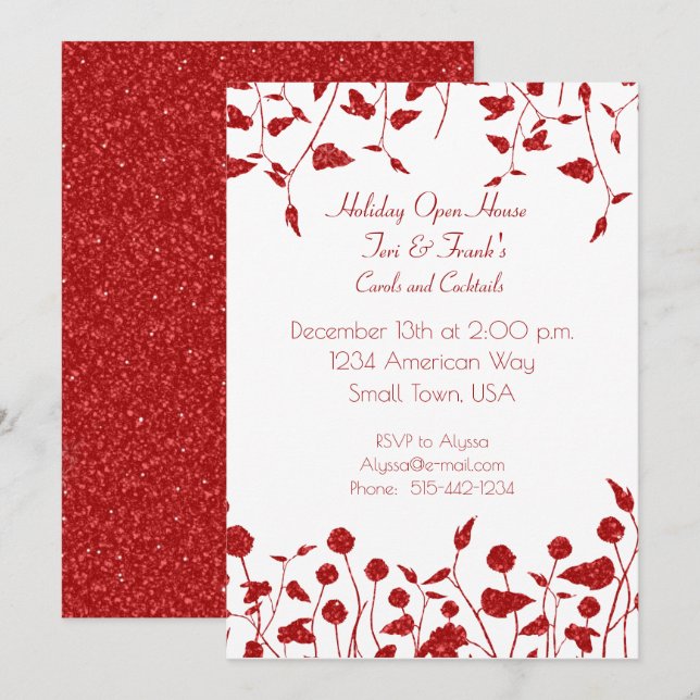 Red Glitter Border Christmas Invitation (Front/Back)