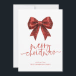 Red Glitter Bow 2026 Calendar Merry Christmas Holiday Card<br><div class="desc">Red Faux Glitter Bow 2026 Calendar Merry Christmas. Available digitally and printed. Merry Christmas is in a set stylish script and personalise your name beneath. A handy 2026 calendar is on the back.</div>