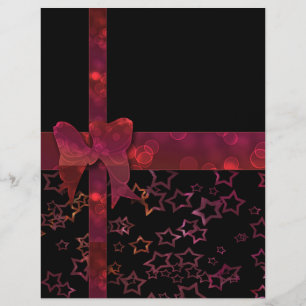 Red glitter bow and stars on black flyer