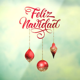 Red Glitter Bulbs Feliz Navidad Christmas Window Cling