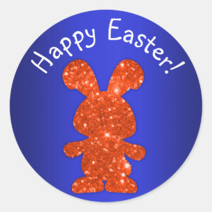 Red Glitter Bunny Happy Easter Classic Round Sticker