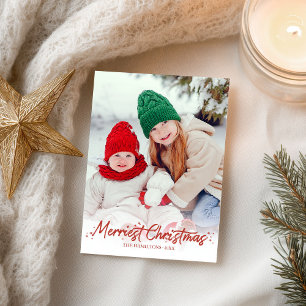 Red Glitter Calligraphy Photo Merriest Christmas Postcard