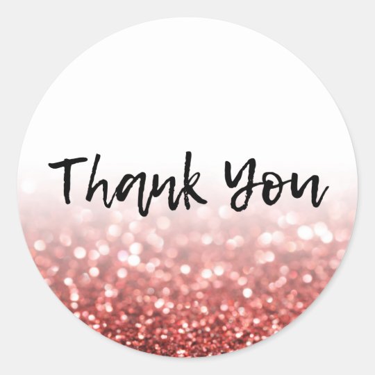 Red Glitter Calligraphy Thank You Classic Round Sticker | Zazzle.co.uk