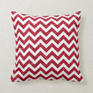 Red Glitter Chevron Pattern Cushion
