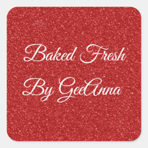 Red Glitter Christmas Bakery Square Sticker