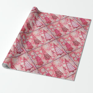Red Glitter Christmas Collage TRees Wrapping Paper
