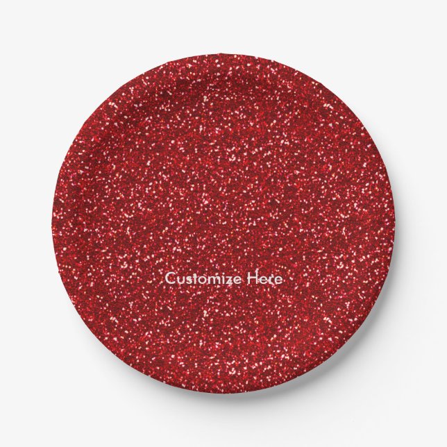 Red Glitter Christmas Holiday Party Plates (Front)
