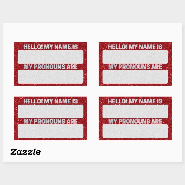 Red Glitter Christmas Name & Pronoun Labels (Sheet)