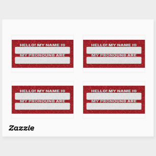 Red Glitter Christmas Name & Pronoun Labels