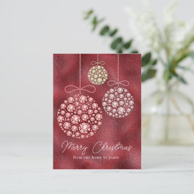 Red Glitter Christmas Ornament Elegant  Holiday Postcard (Standing Front)