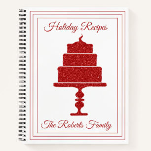 Red Glitter Christmas Recipe Organiser Notebook