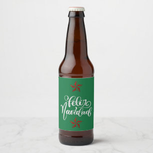 Red Glitter Christmas Star Beer Bottle Label