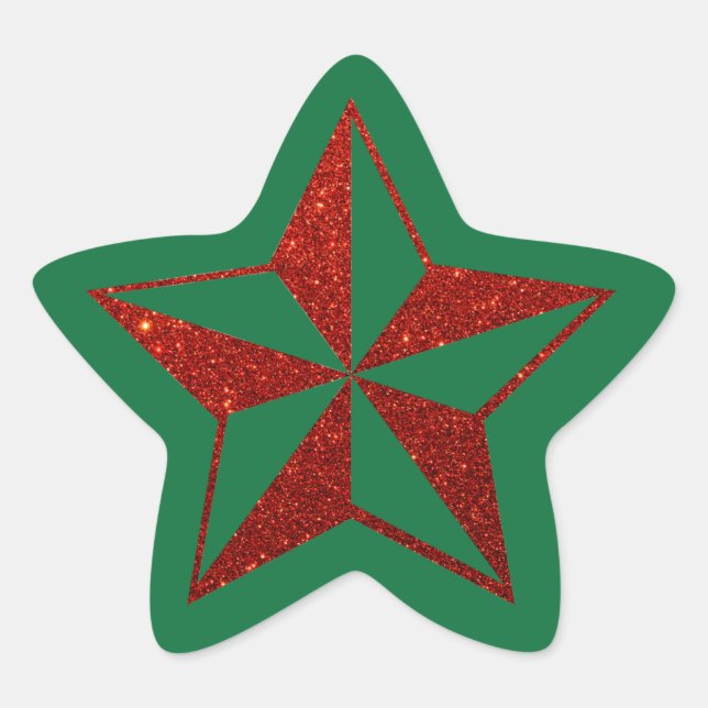 Red Glitter Christmas Star Sticker (Front)