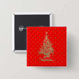 Red glitter christmas tree 15 cm square badge