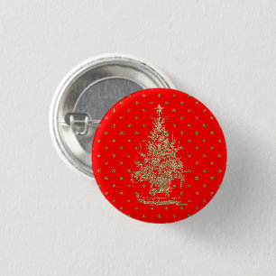 Red glitter christmas tree  3 cm round badge