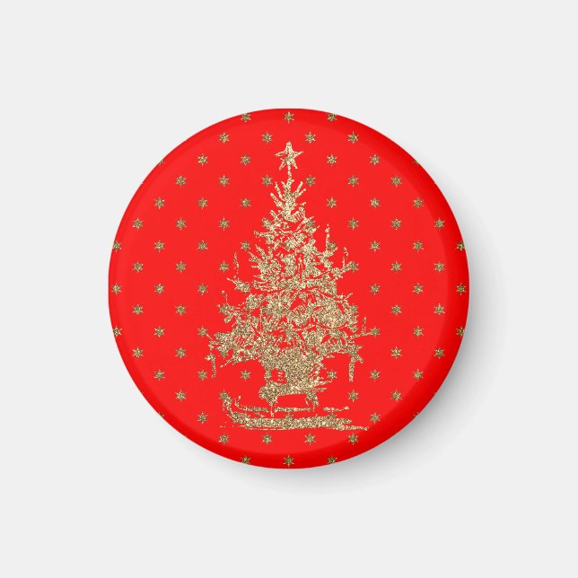 Red glitter christmas tree  magnet (Front)
