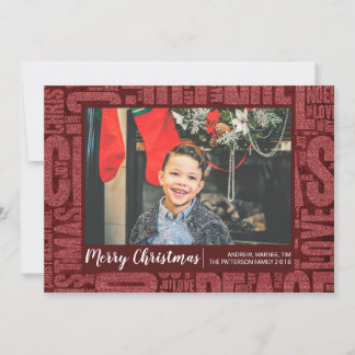 Red Glitter Christmas Words Holiday Photo Card