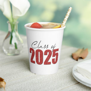 Red Glitter Class of 2025 Paper Cups