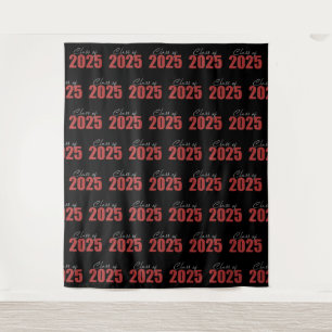 Red Glitter Class of 2025 Photo Backdrop Tapestry
