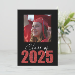 Red Glitter Class of 2025 Photo Open House Invitation