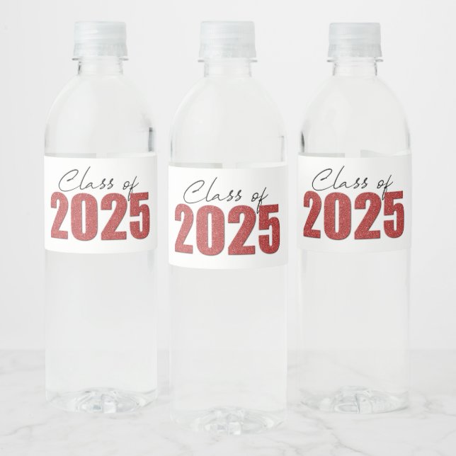 Red Glitter Class of 2025 Water Bottle Label (Bottles)