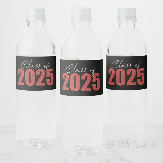 Red Glitter Class of 2025 Water Bottle Label (Bottles)