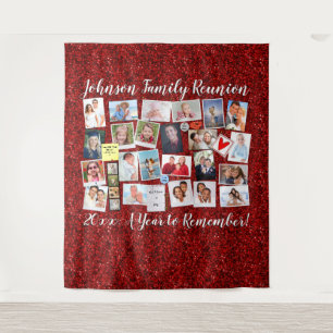 Red Glitter Class or Family Reunion Photo Collage Tapestry