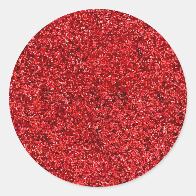 Red Glitter Classic Round Sticker (Front)