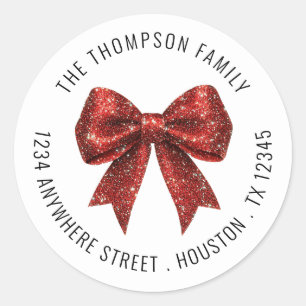 Red Glitter Coquette Bow Return Name Address Classic Round Sticker