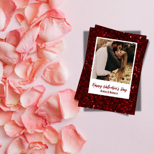 Red Glitter Couple Photo Happy Valentine's Day Holiday Card