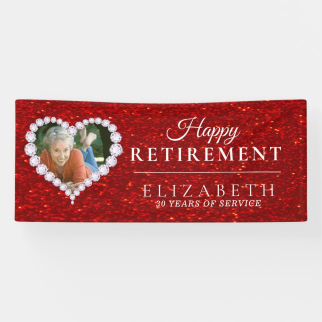 Red Glitter Custom Photo Retirement Party Banner (Horizontal)