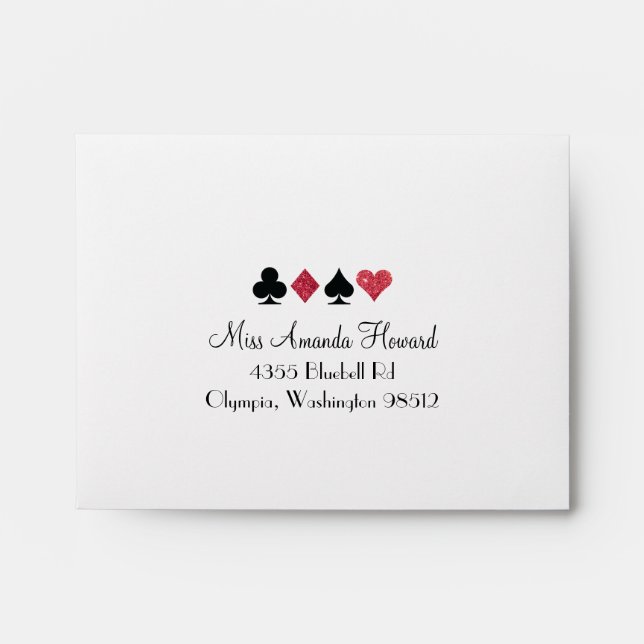 Red Glitter Destiny Vegas Wedding Reply Envelope (Front)