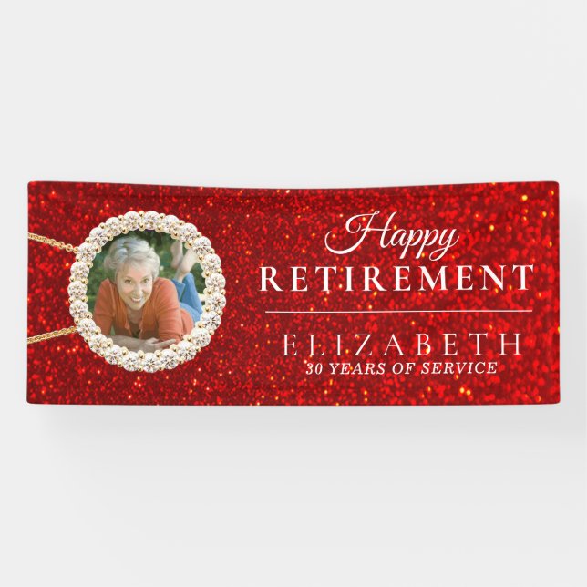Red Glitter Diamond Elegant Retirement Party  Banner (Horizontal)