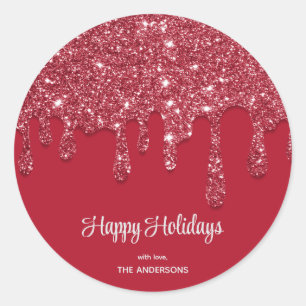  Red Glitter Drip Classic Round Sticker