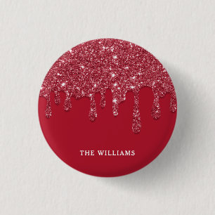 Red Glitter Drip Custom Name  3 Cm Round Badge