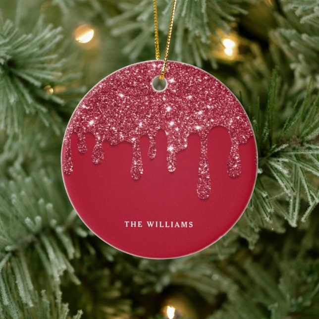 Red Glitter Drip Custom Name  Ceramic Tree Decoration (Tree)