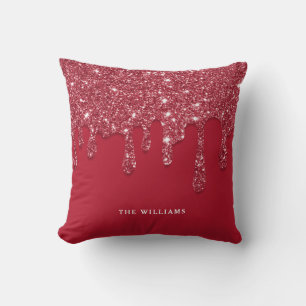 Red Glitter Drip Custom Name Cushion