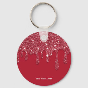 Red Glitter Drip Custom Name Key Ring