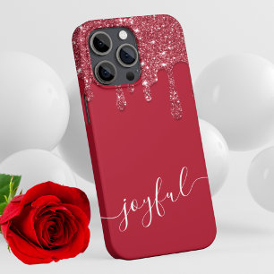 Red Glitter Drip Custom Text or Name  iPhone 13 Pro Case