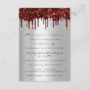 Red Glitter Drips Silver Grey Bridal Sweet 16th Invitation