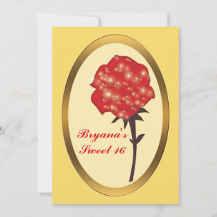 Red Glitter Enchanted Rose Elegant Party Invitation