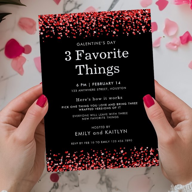 Red Glitter Favourite Things Black Galentines Part Invitation (Creator Uploaded)