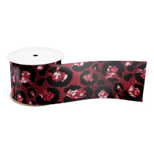Red Glitter Glam Leopard Spots Pattern Satin Ribbon
