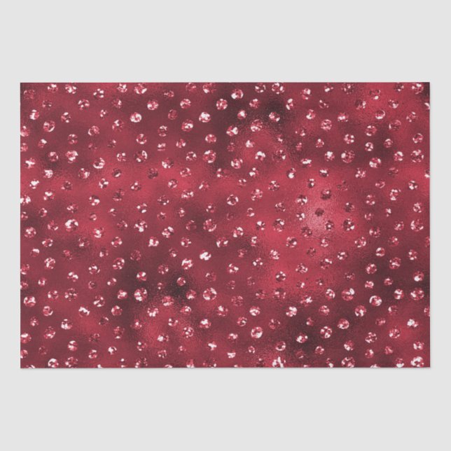 Red Glitter Glam Polka Dots Pattern Tissue Paper (Front)