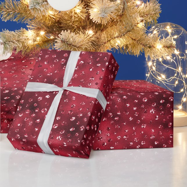 Red Glitter Glam Polka Dots Pattern Wrapping Paper (Holidays)