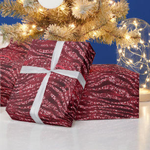 Red Glitter Glam Tiger Stripes Pattern Wrapping Paper