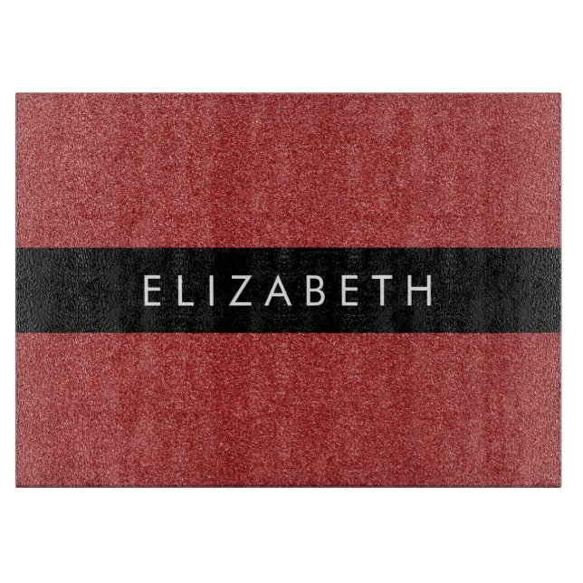 Red Glitter, Glitter Background, Your Name Cutting Board (Front)