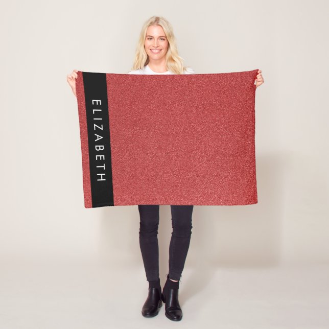 Red Glitter, Glitter Background, Your Name Fleece Blanket (In Situ)